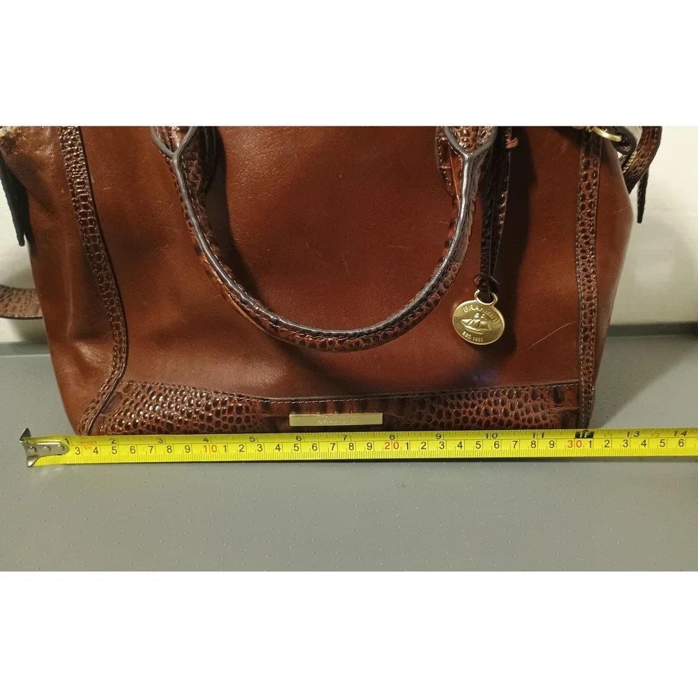 Brahmin Satchel Bag Womens Medium Brown Croc Embossed Leather Crossbody